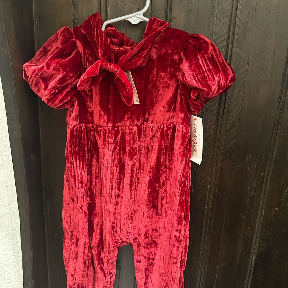 Carter's Red Velvet Jumpsuit Plush Comfort